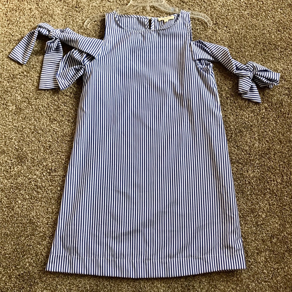 Rebellion Striped Open Shoulder Tie Sleeve Dress